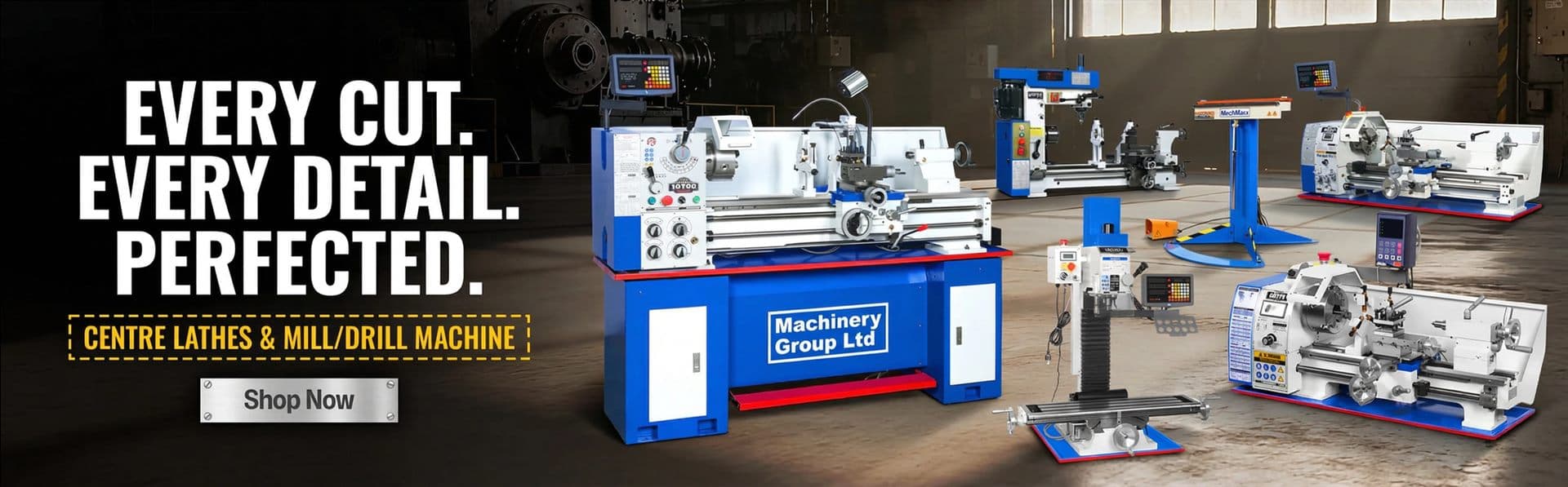 Range of centre lathes and mill drill machines in a workshop, supplied by Machinery Group UK