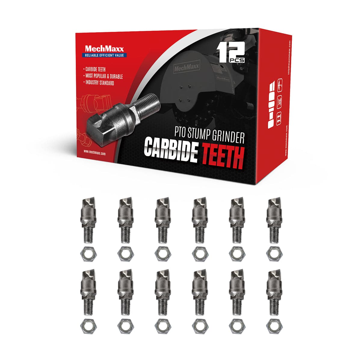 ( 1 Pack / 12 Pcs ) Teeth and Nut for Stump Grinder SG24; SG24PRO; SG30PRO; SG61, 1 Pack 12 teeth (SKU:...