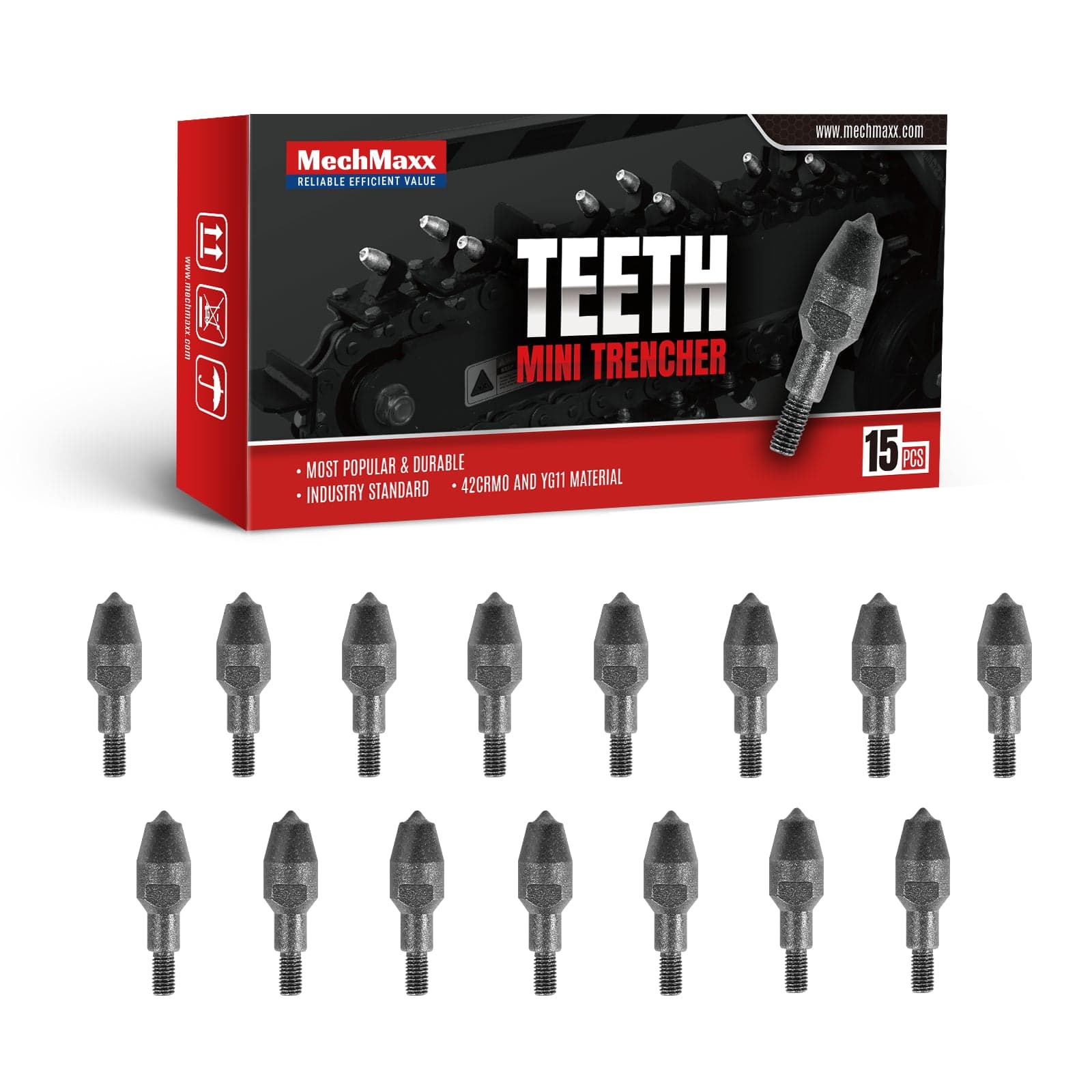 ( 1 Pack / 15 Pcs ) Teeth for Mini Trencher TCR650 TCR1500 (SKU: 120100; 120200; 120201)