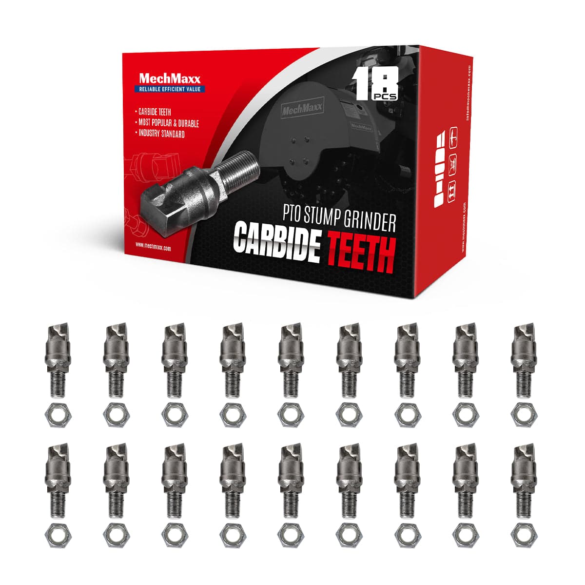( 1 Pack / 18 Pcs ) Teeth and Nut for Stump Grinder SG24; SG24PRO; SG61; SG30PRO, 1 Pack 18 teeth (SKU:...