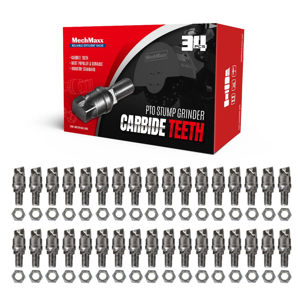 ( 1 Pack / 34 Pcs ) Teeth and Nut for Stump Grinder SG24; SG24PRO; SG61; SG30PRO, (SKU: 150151;150151G;150181;150181G;150182;150182G;150501)