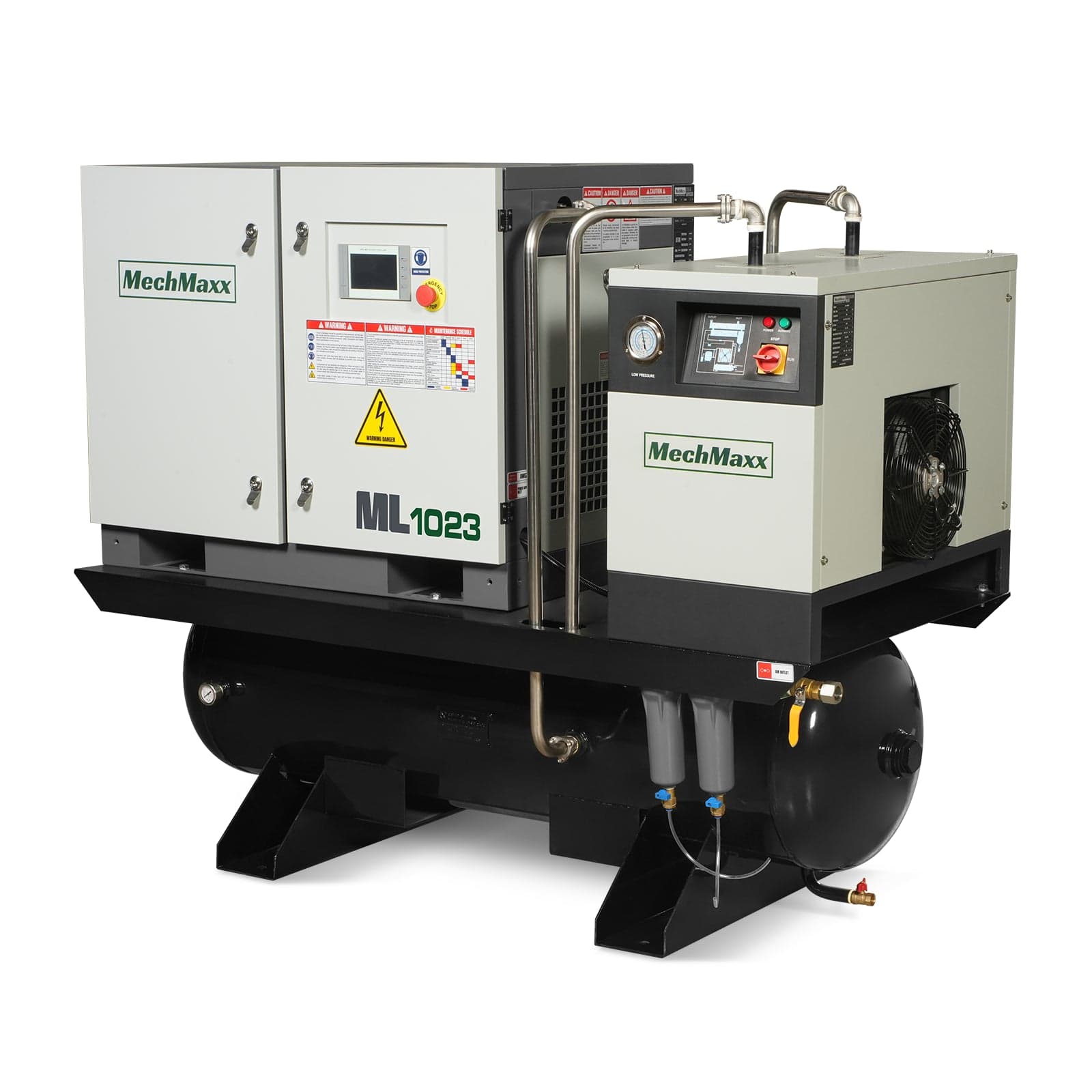 10HP Combined Rotary Screw Air Compressor with Dryer & 66-Gal ASME Tank | 32 CFM, 116 PSI, 230V 3-Phase – Industrial Grade