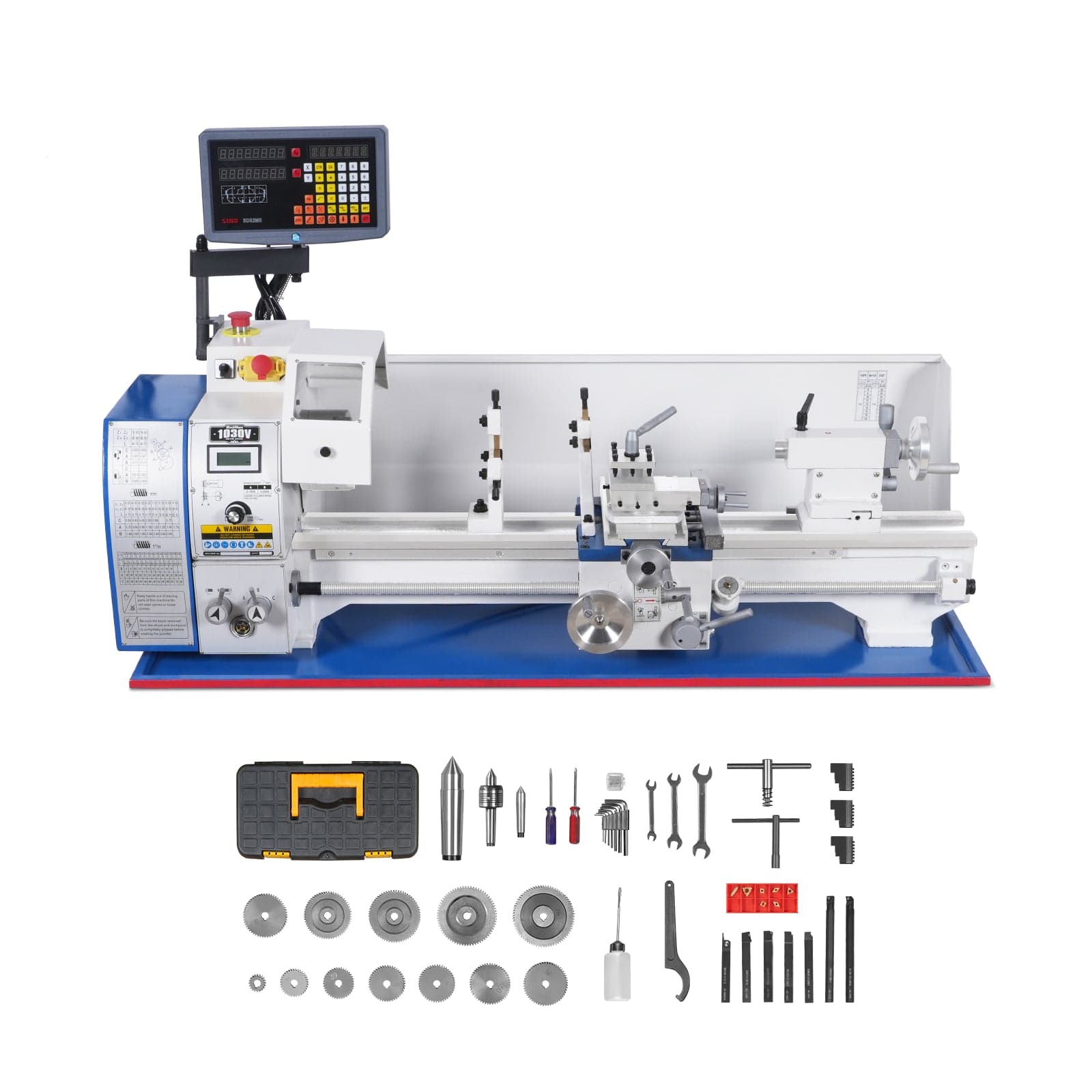 1.5‘’ Spindle Bore Metal Lathe Machine with DRO 10'' x 30'' High Precision Benchtop 0-2000 RPM Variable Speed Metal Working Machine 1.5HP Small...
