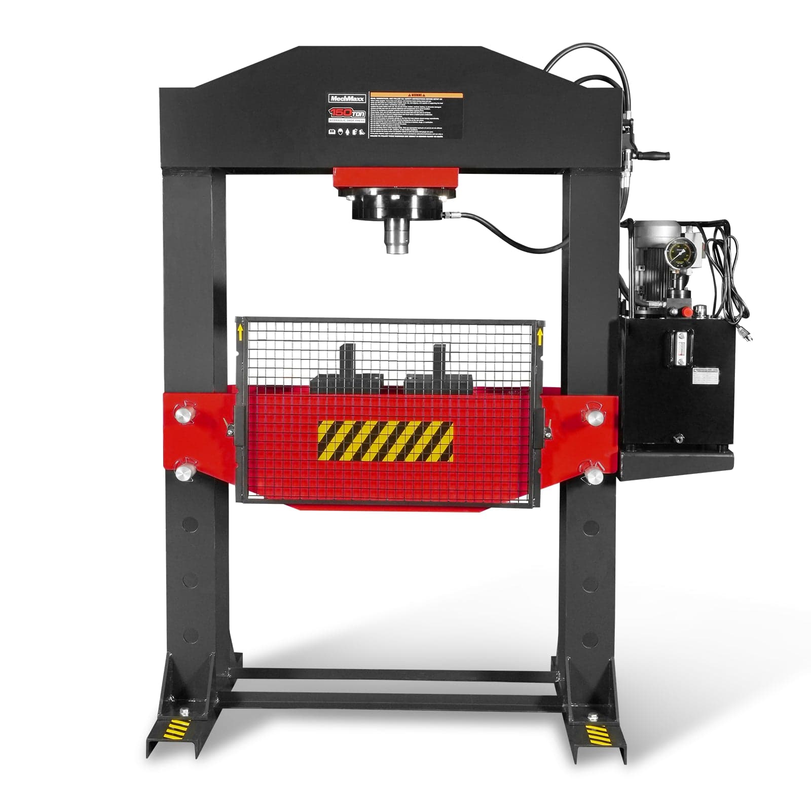 150 Ton H-Frame Electric Hydraulic Shop Press with Double-Acting Cylinder & Chain-Driven Table Lift, 110V Motor, Fully Welded Steel Frame, Safety...