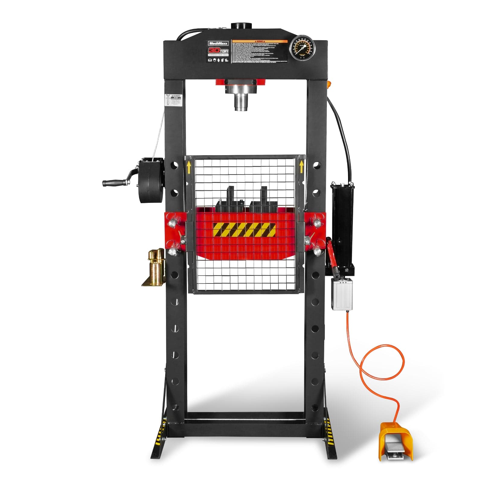 30 Ton H-Frame Air/Hydraulic Shop Press with Hand Winch & Press Pin Kit, Fully Welded Steel Frame, Safety Guard, Foot Pedal Control, HSP30