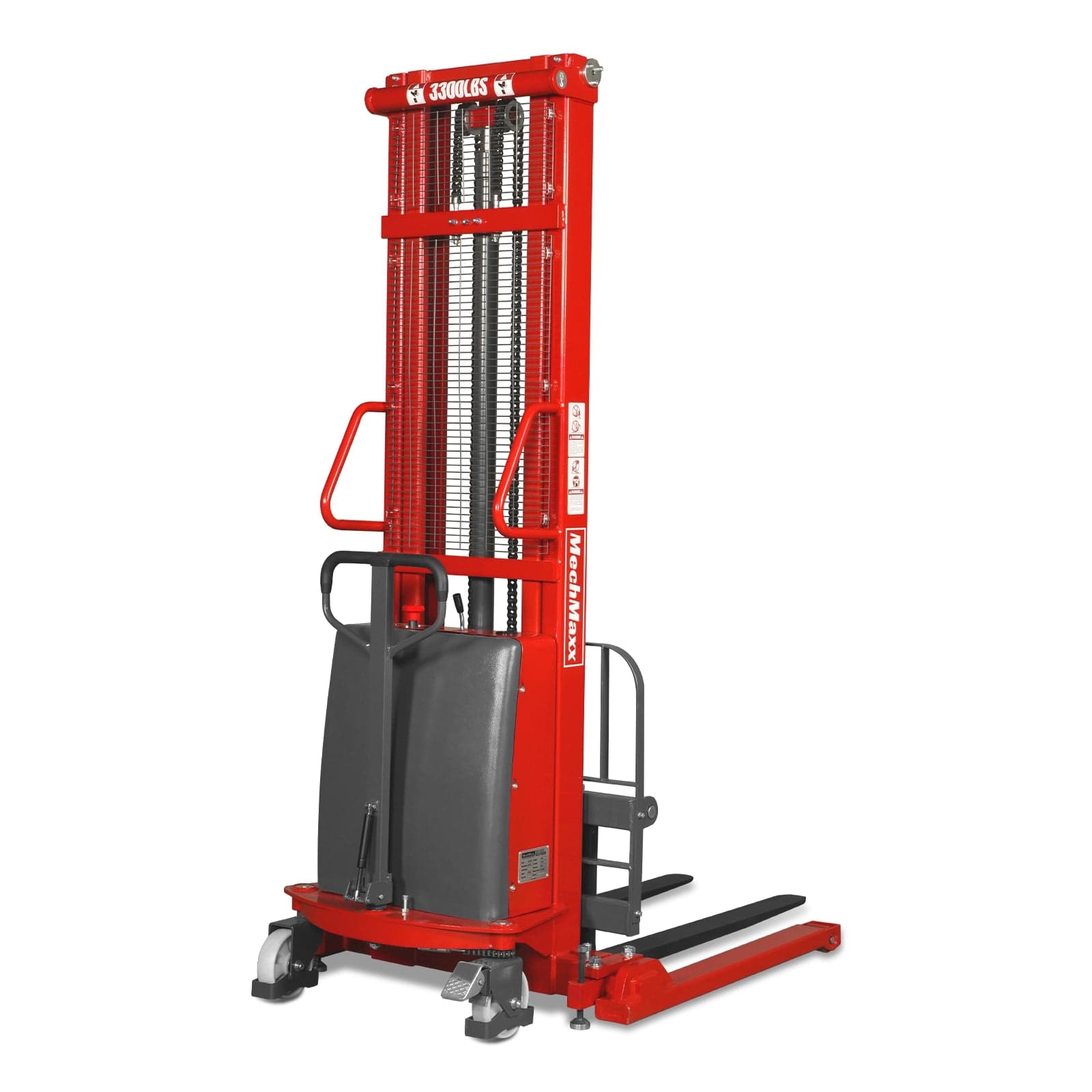 3300lbs Semi-Electric Straddle Stacker, 138" Lift, Adjustable Legs & Forks, S33-138S