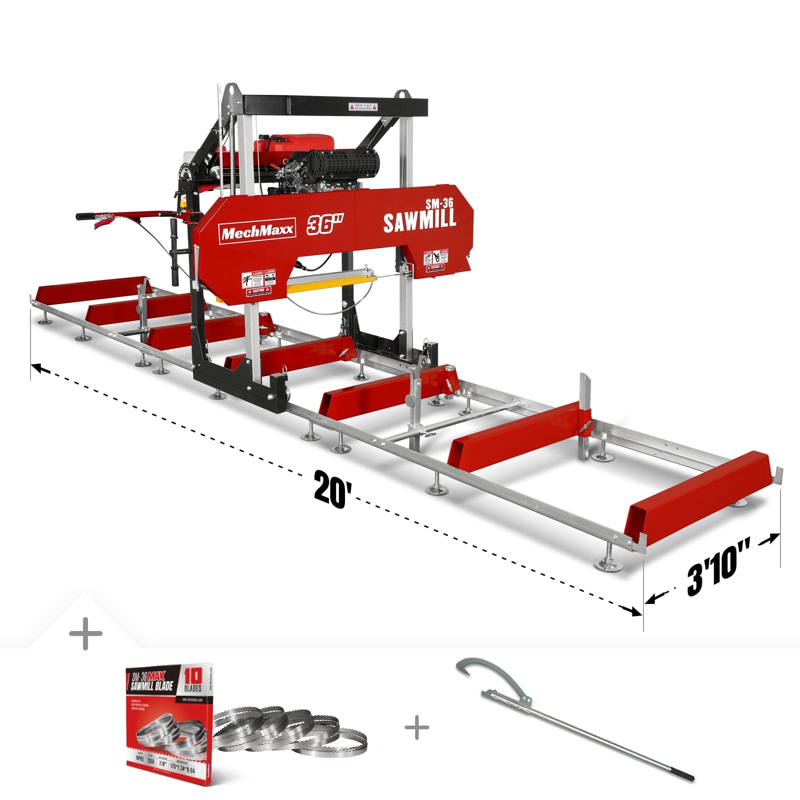 36" MAX Portable Sawmill, 25HP 750cc ZONSEN V-Twin Engine, 35" Board Width, 20' Track Length, (10 x Blades Included), SM-36MAX